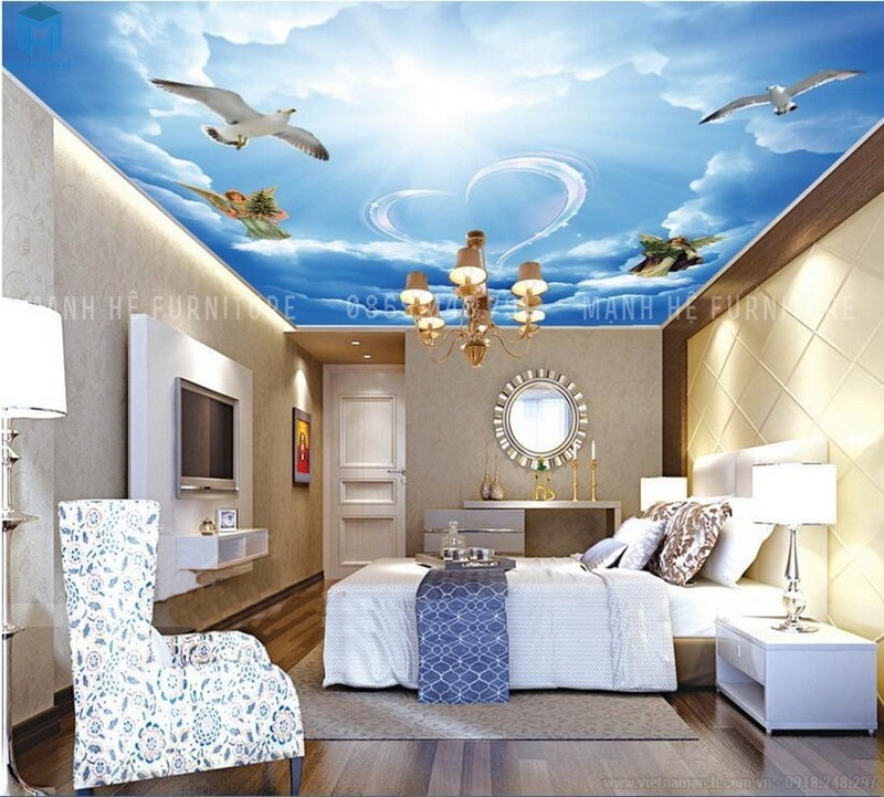 phòng ngủ trở nên đẹp hơn với trần thạch cao vân vậy