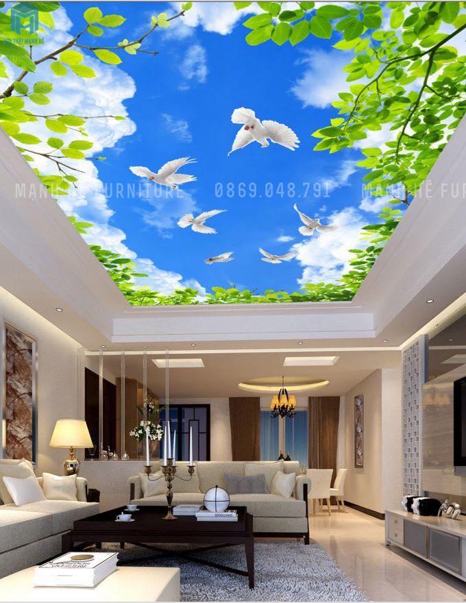 trần thạch cao xuyên sáng cho phòng khách