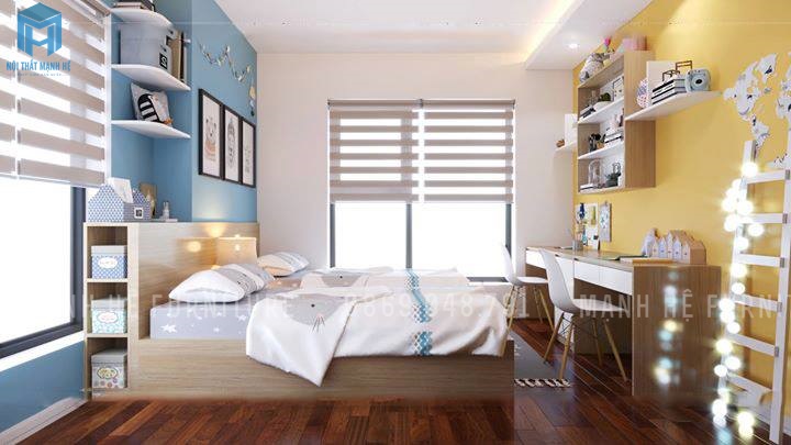 Trang trí phòng ngủ cho bé trai sử dụng đường nét hình học