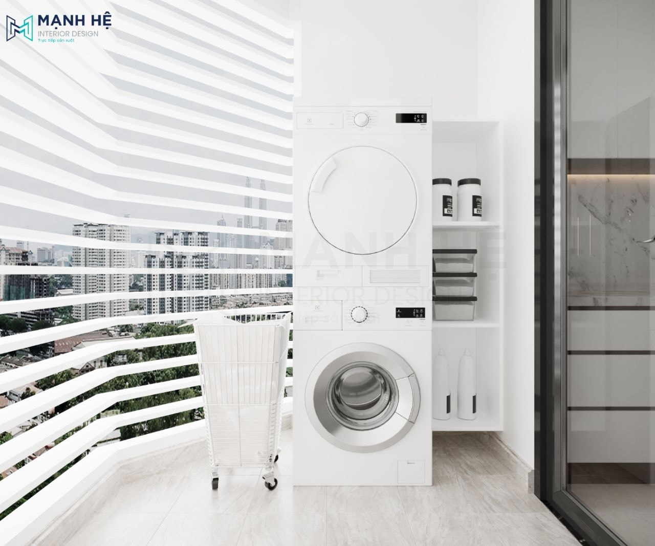 Thiết kế ban công chung cư có chỗ để máy giặt tiện nghi