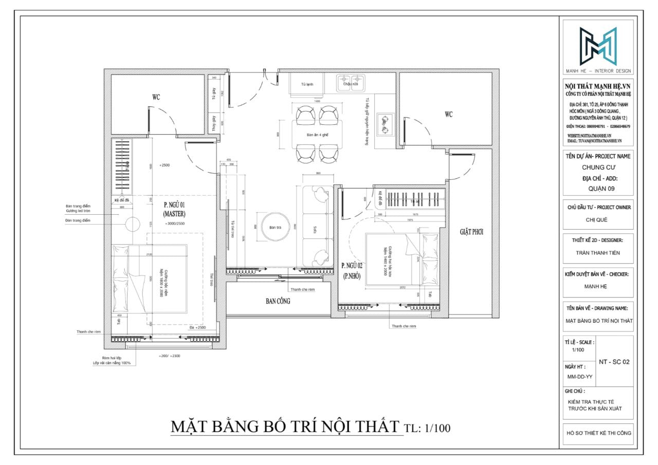 Mặt bằng bố trí nội thất do Mạnh Hệ thực hiện