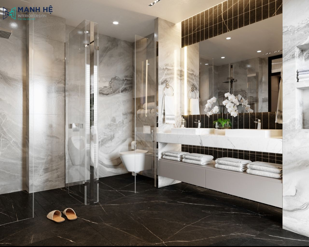 Gương soi lớn với kệ để đồ ở phía dưới