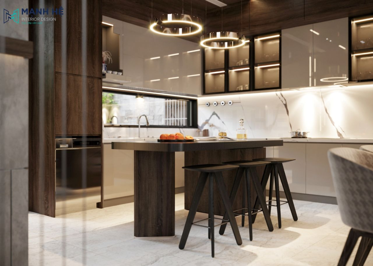 Hệ tủ bếp gỗ công nghiệp chữ L từ gỗ MDF phủ Acrylic