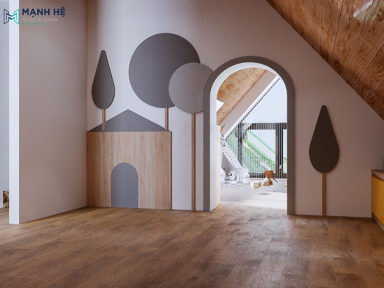 Các họa tiết trên tường cũng phải đem lại sự kích thích trí não của bé