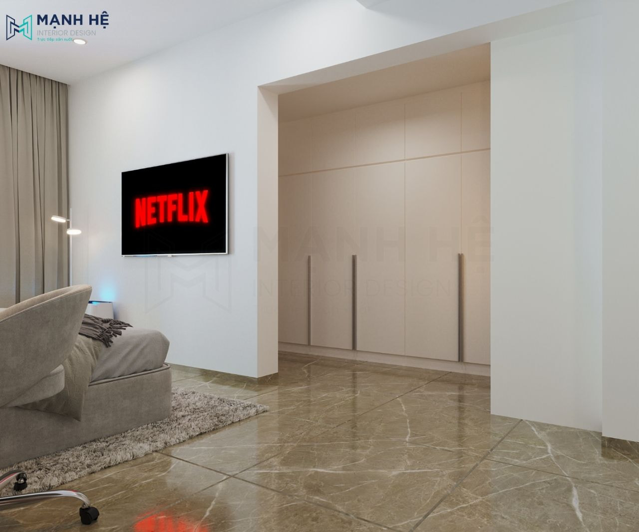 Thêm một hệ tủ quần áo lớn đặt gần cửa ra vào phòng ngủ