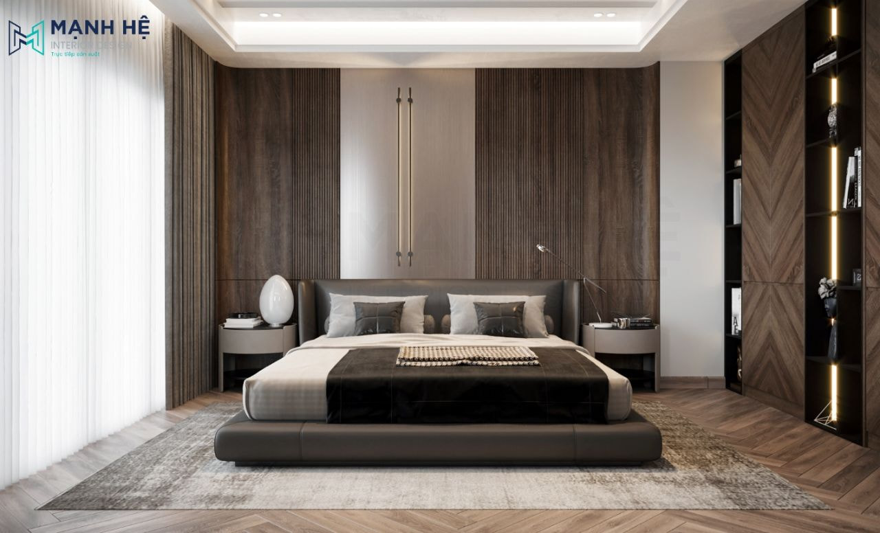 Nội thất phòng ngủ 22m2 với giường ngủ kích thước 2mx2m2