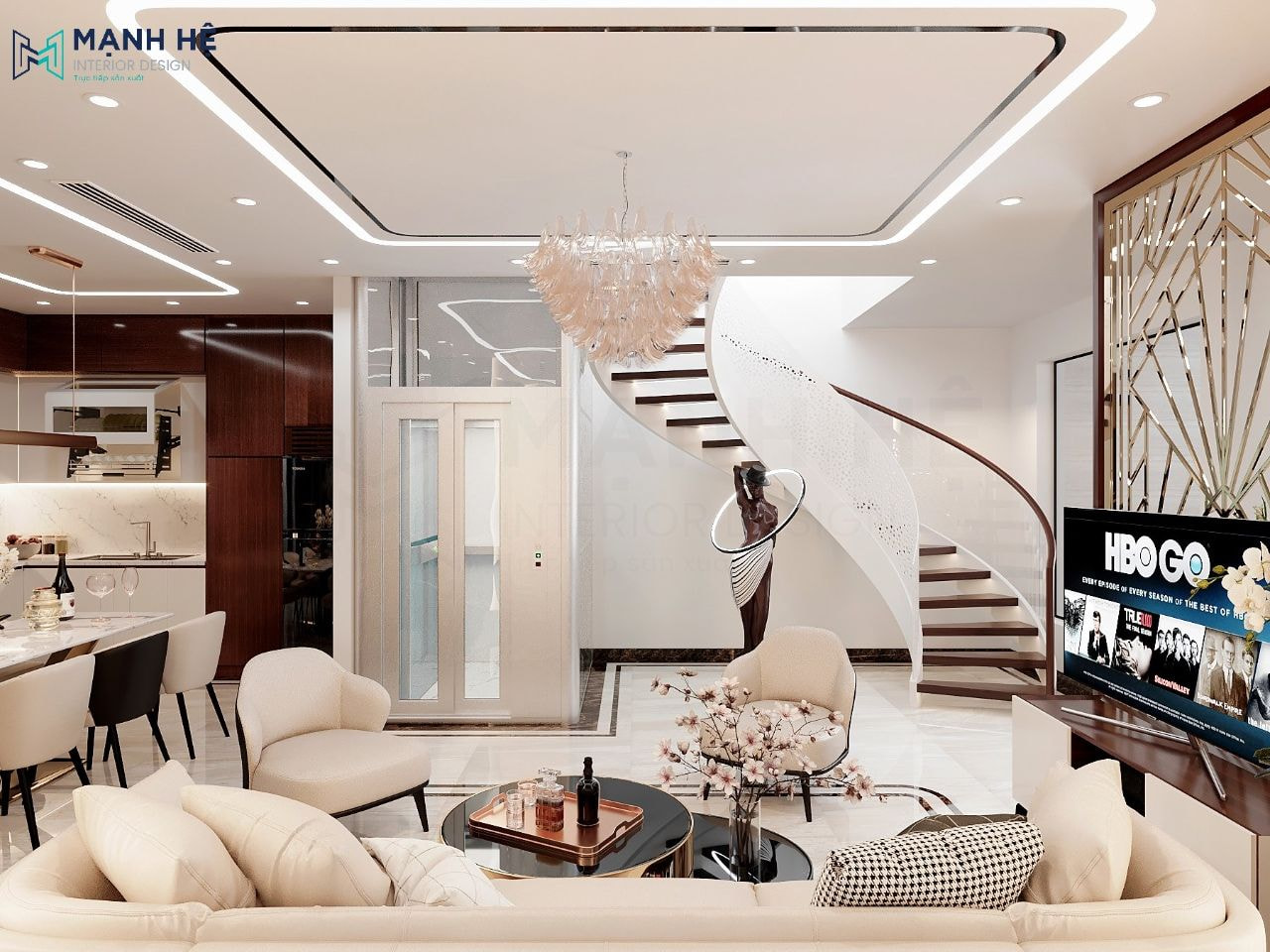 Phòng khách nhà ống 4m phong cách Luxury
