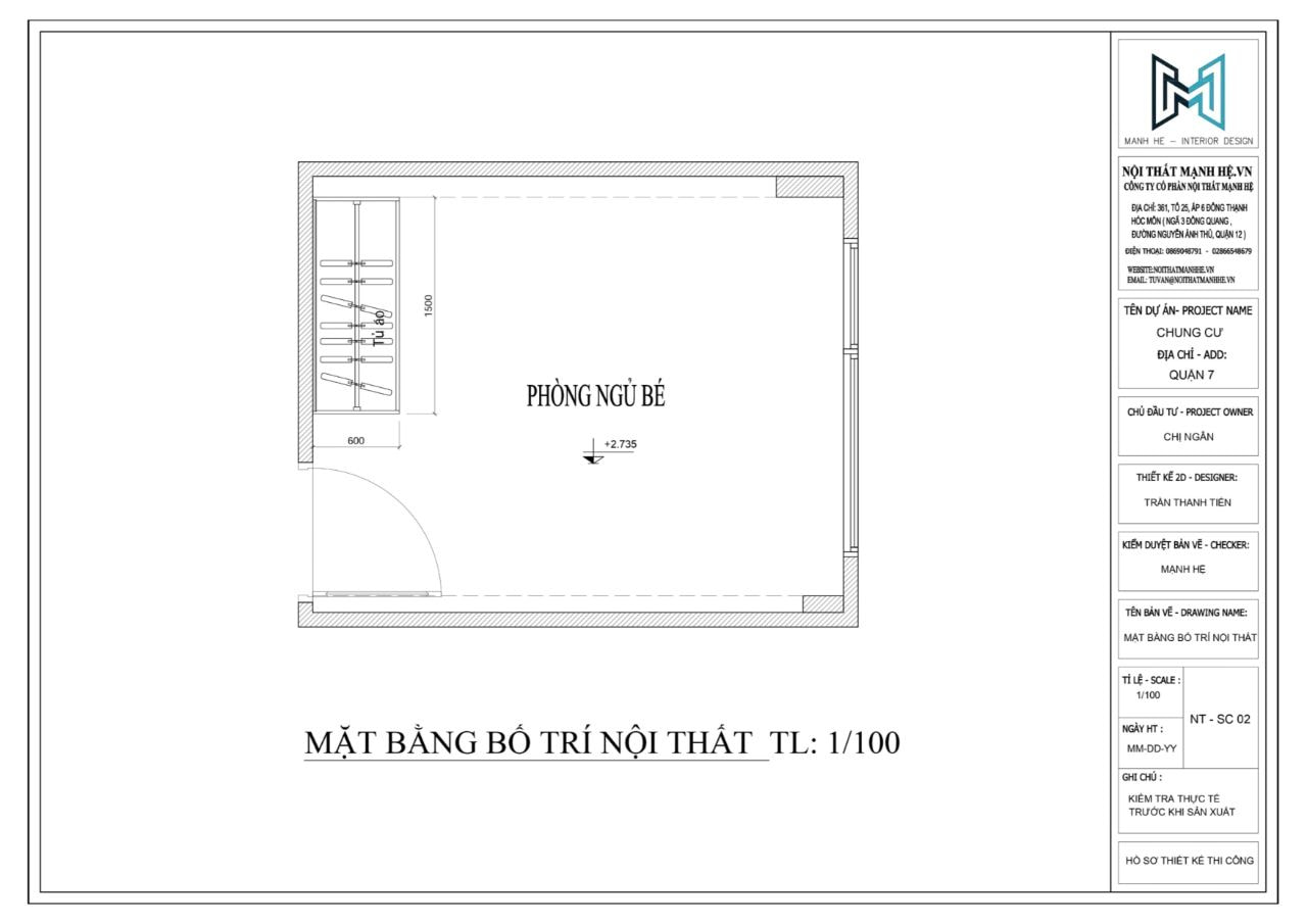 Bản vẽ bố trí mặt bằng phòng ngủ bé