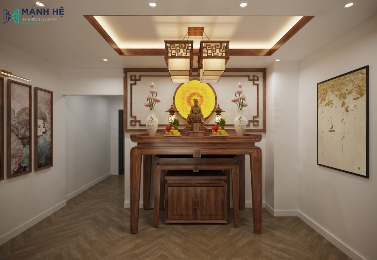 Mẫu bàn thờ gỗ Óc Chó cho biệt thự cao cấp