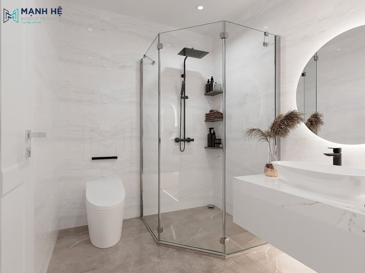 Thiết kế phòng tắm và phòng vệ sinh tích hợp chung vào một không gian
