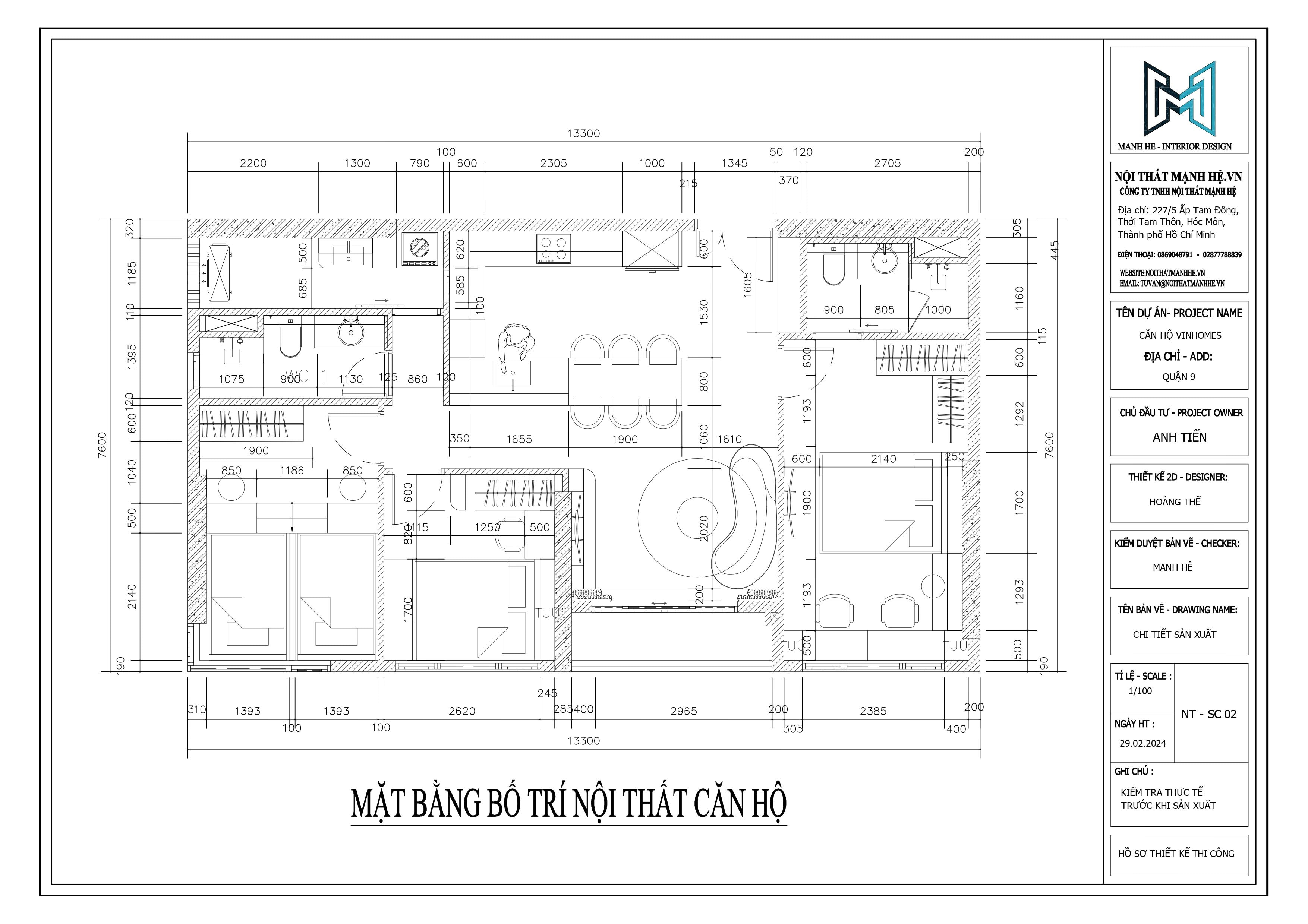 Mặt bằng bố trí nội thất chung cư với diện tích thông thủy là 89m2