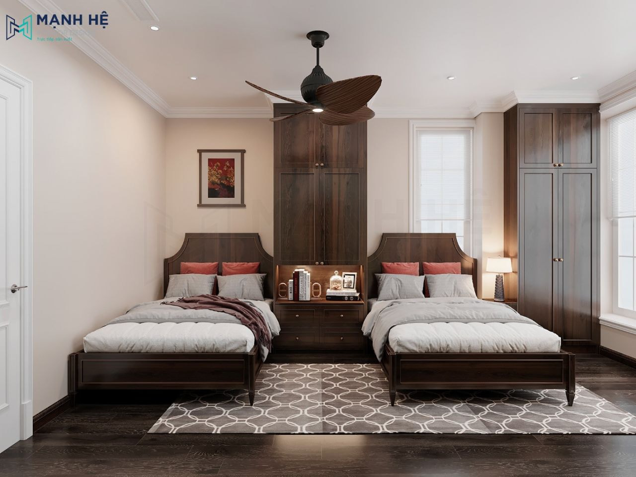 Nội thất phòng ngủ 02 được cũng được ứng dụng phong cách Indochine