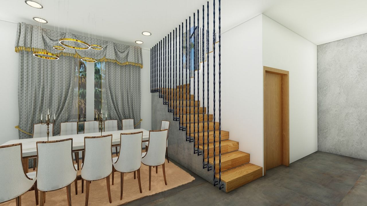 Vách ngăn cầu thang tam cấp bằng sắt cứng cáp