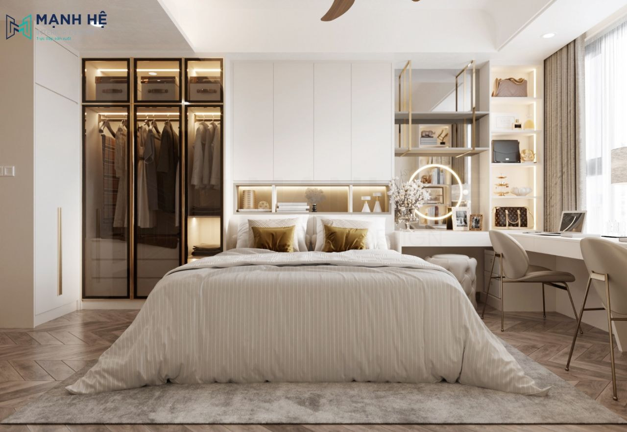 Sử dụng chất liệu gỗ công nghiệp MDF phủ melamine cho phòng ngủ master