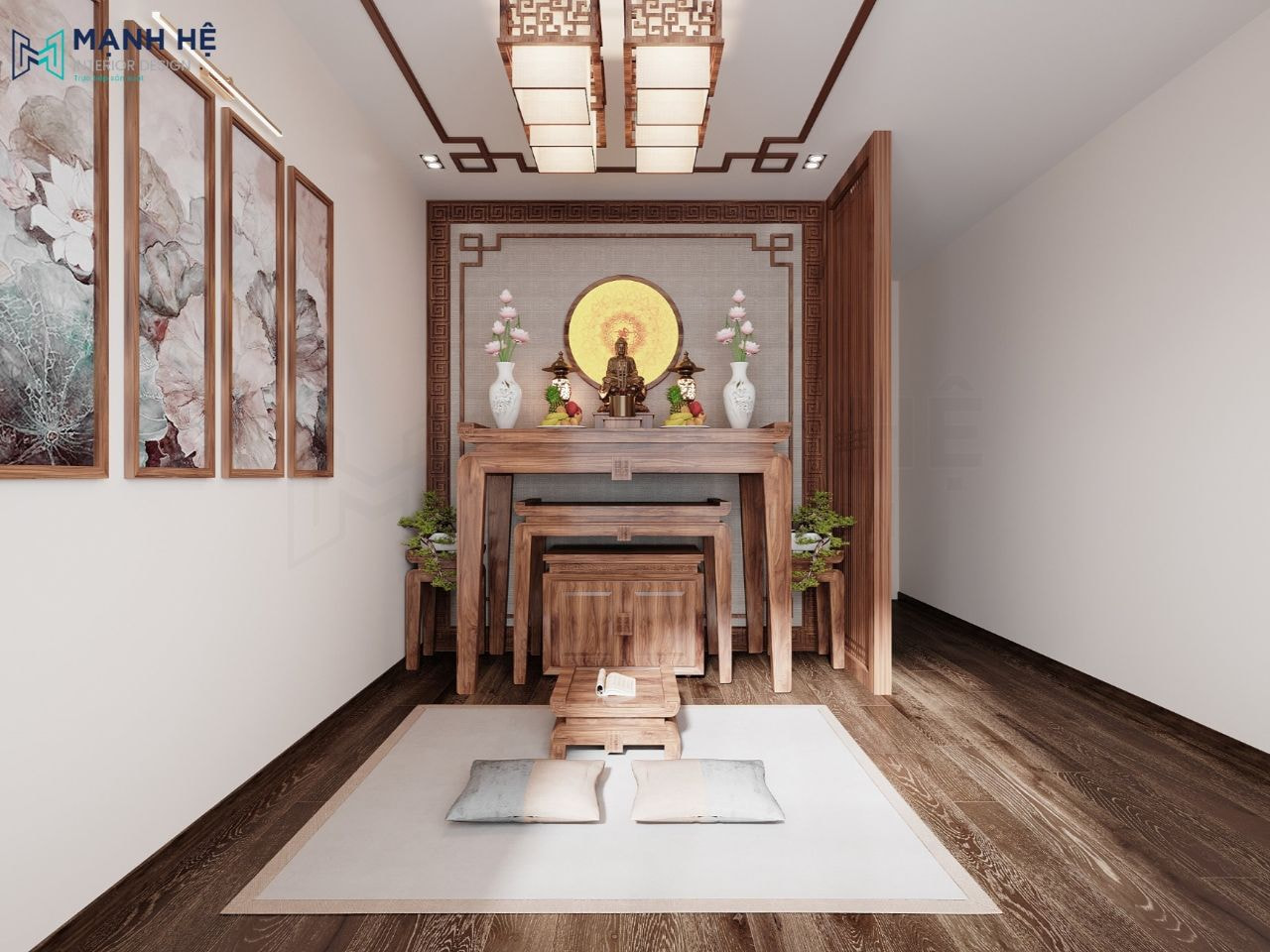 Sử dụng vách ngăn cho phòng thờ để tối ưu sự trang nghiêm