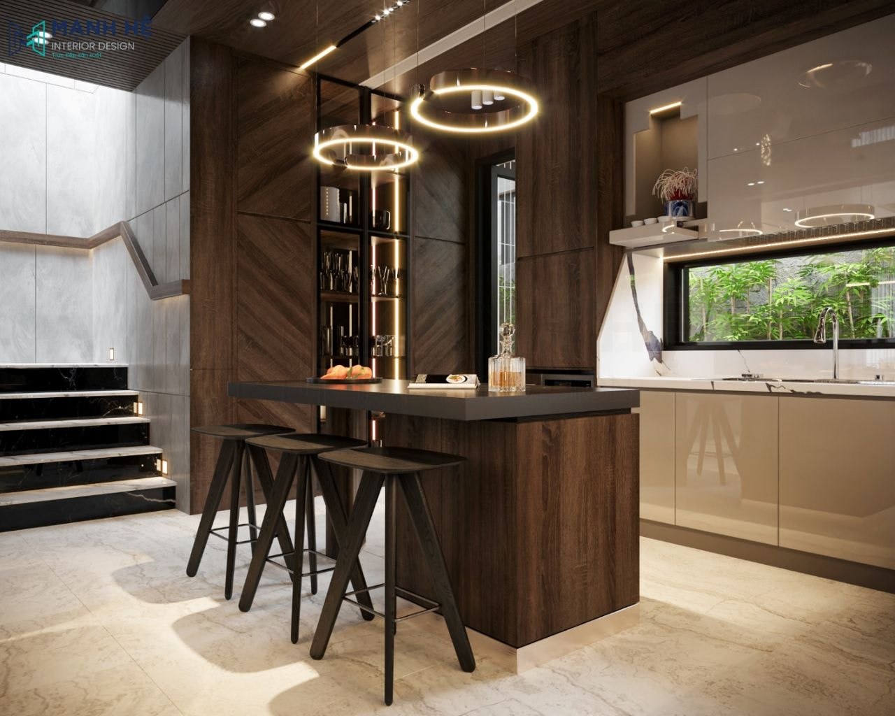 Thêm đèn thả bàn ăn để tối ưu ánh sáng phòng bếp