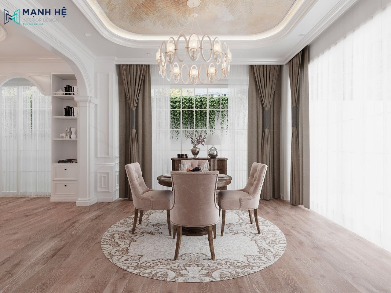 Tối ưu ánh sáng khu vực phòng bếp liền phòng ăn bằng hệ thống rèm cửa 2 lớp