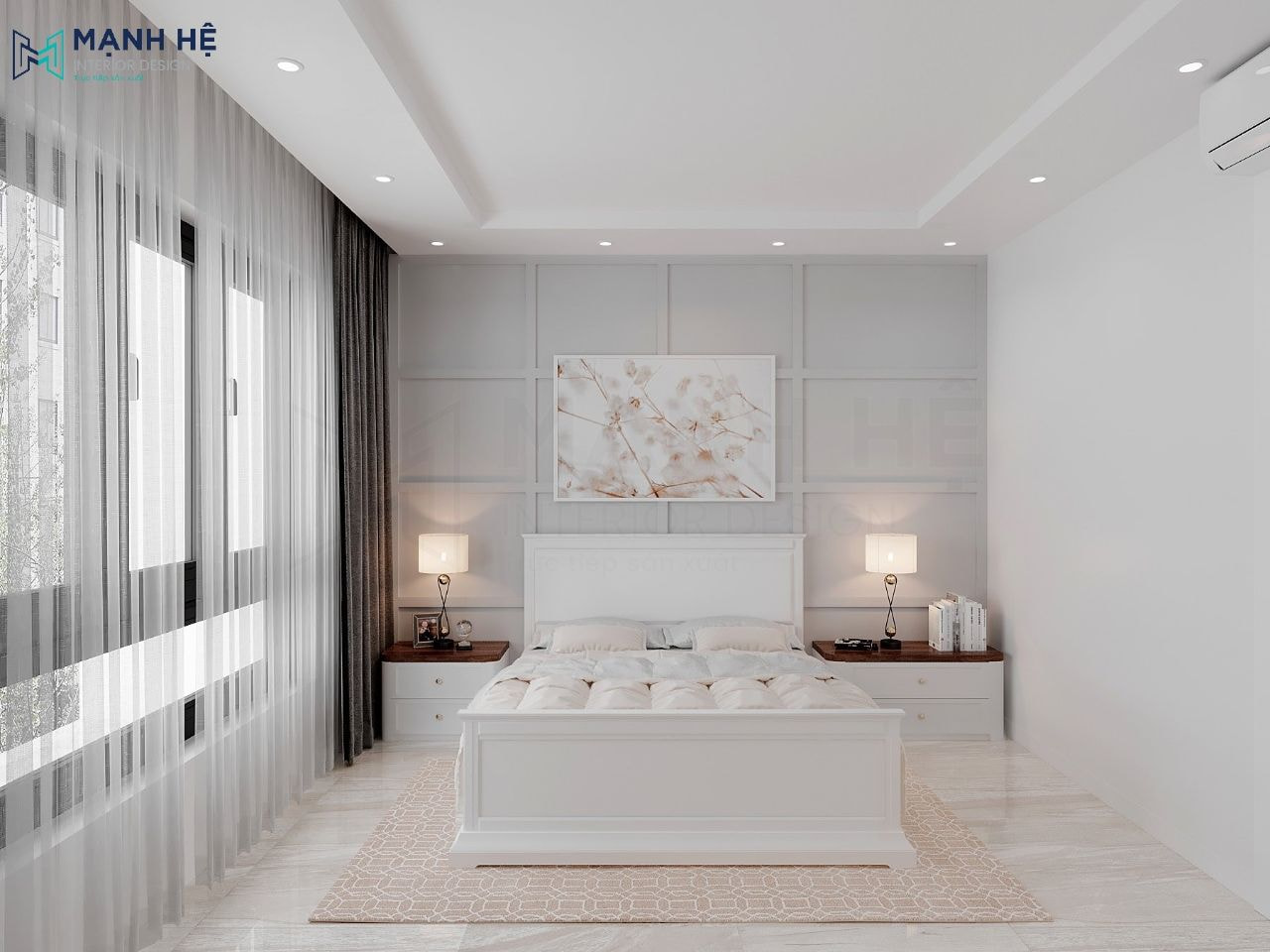Nội thất phòng ngủ master sử dụng gam màu trắng nền nã