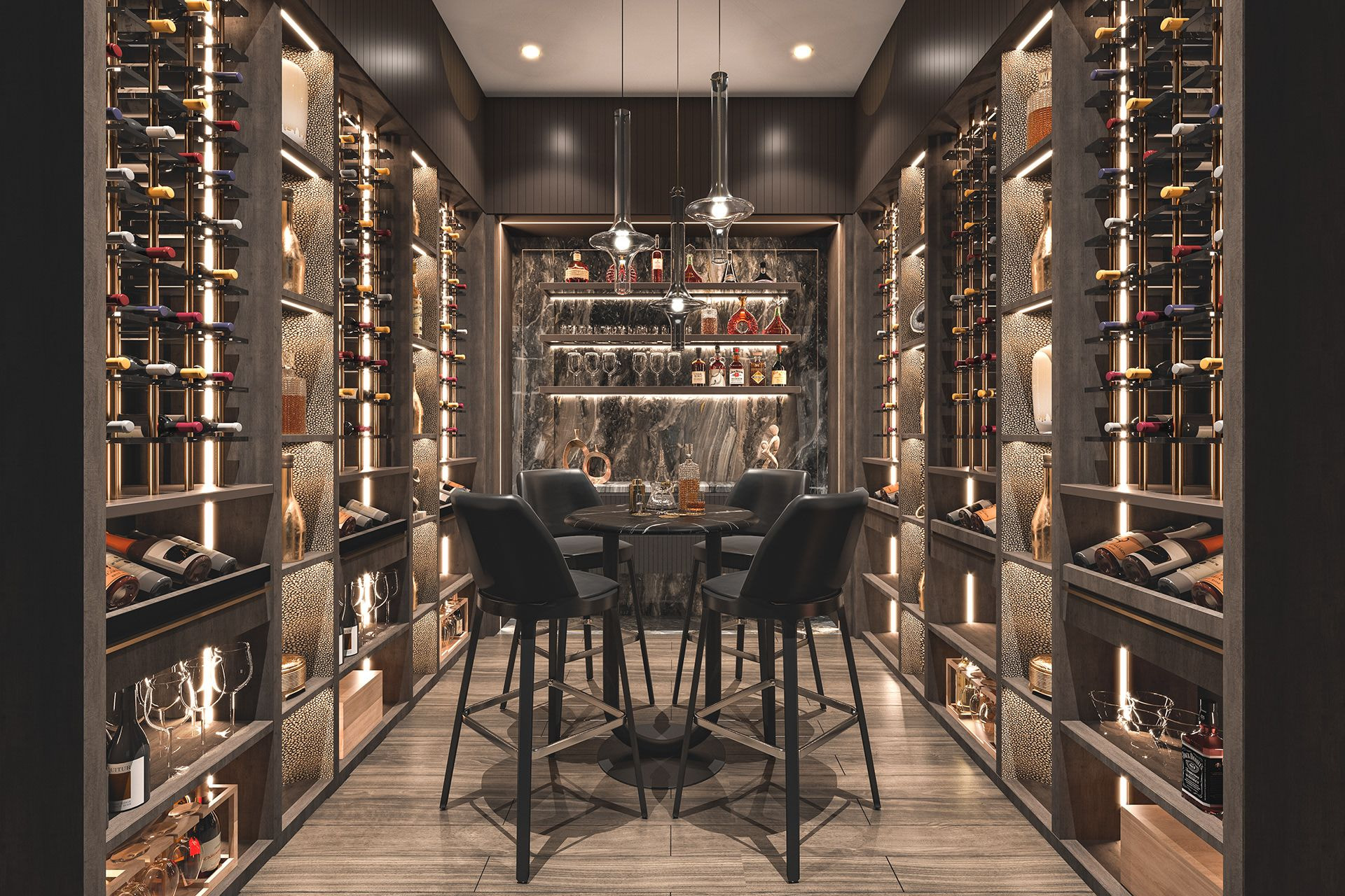 Phong cách Luxury xa hoa luôn khiến cho các thiết kế kể cả hầm rượu toát lên được vẻ đẳng cấp của mình