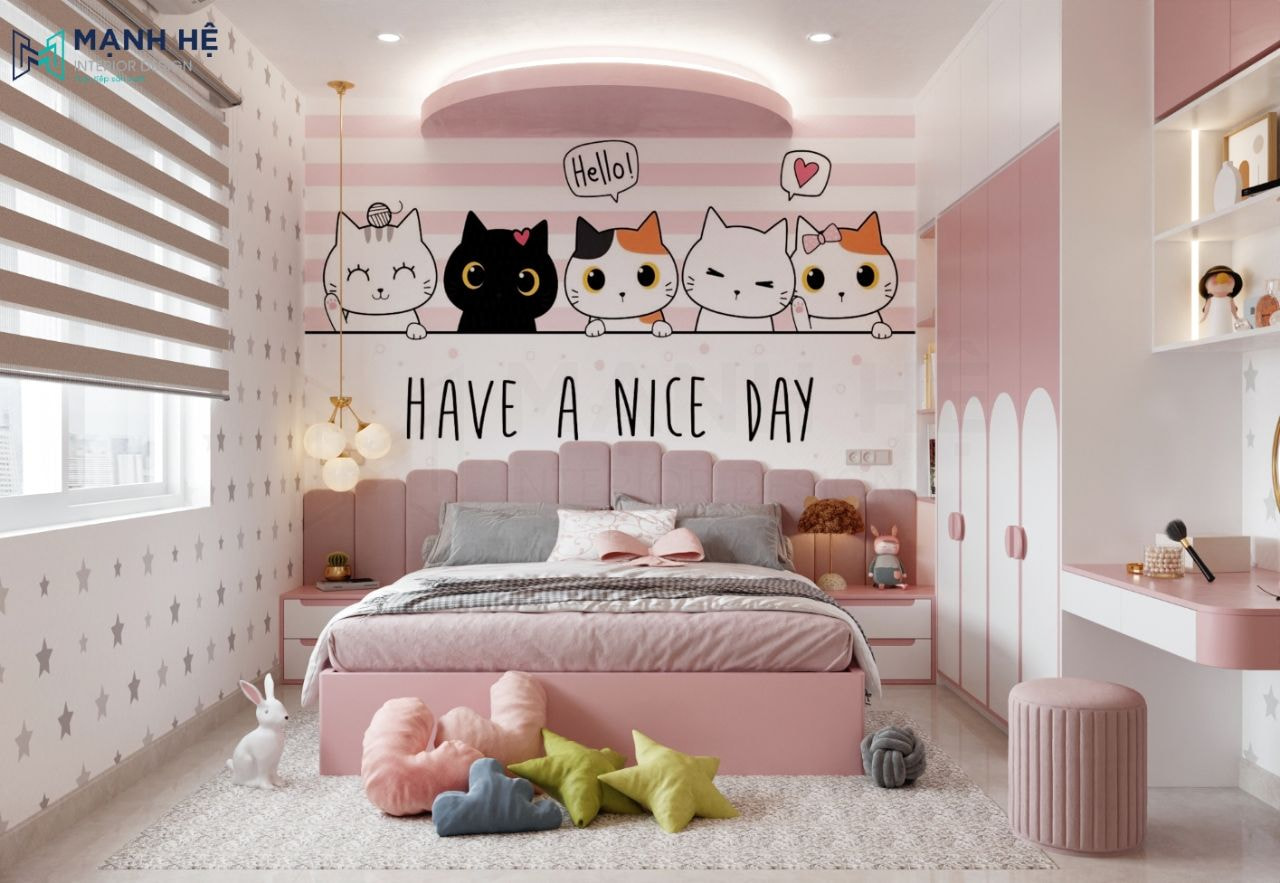 Đầu giường decor các hoạt tiết hoạt hình xinh xắn cho bé