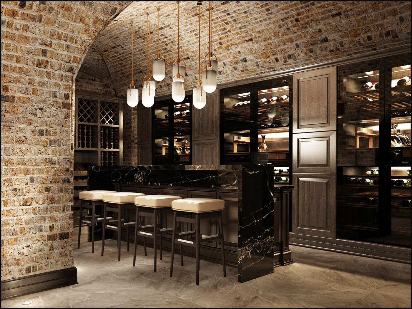 Hầm rượu phong cách Industrial phối thêm phong cách hiện đại