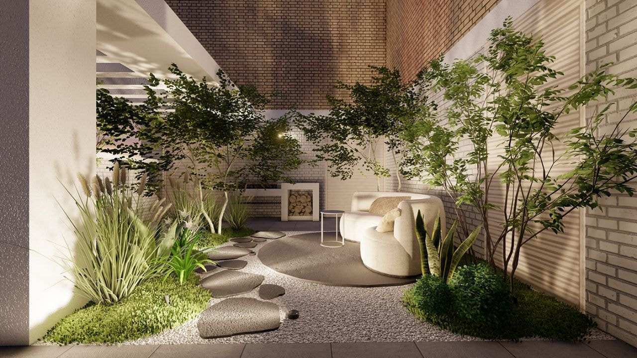 Cân đối màu sắc và ánh sáng khu vực thiết kế tiểu cảnh sân vườn