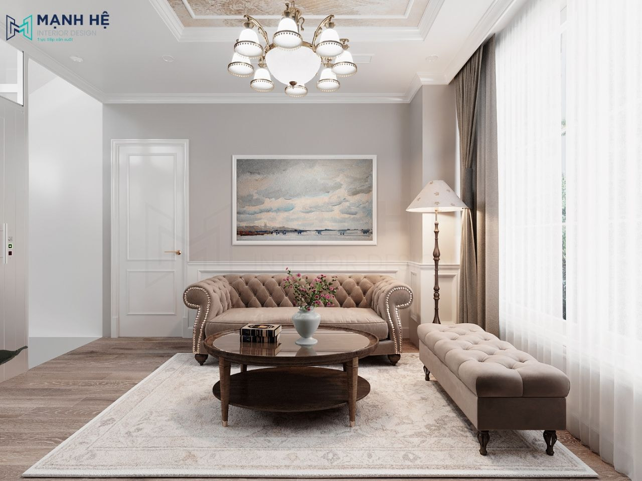 Nội thất phòng sinh hoạt chung lại chọn phong cách tân cổ điển để thiết kế