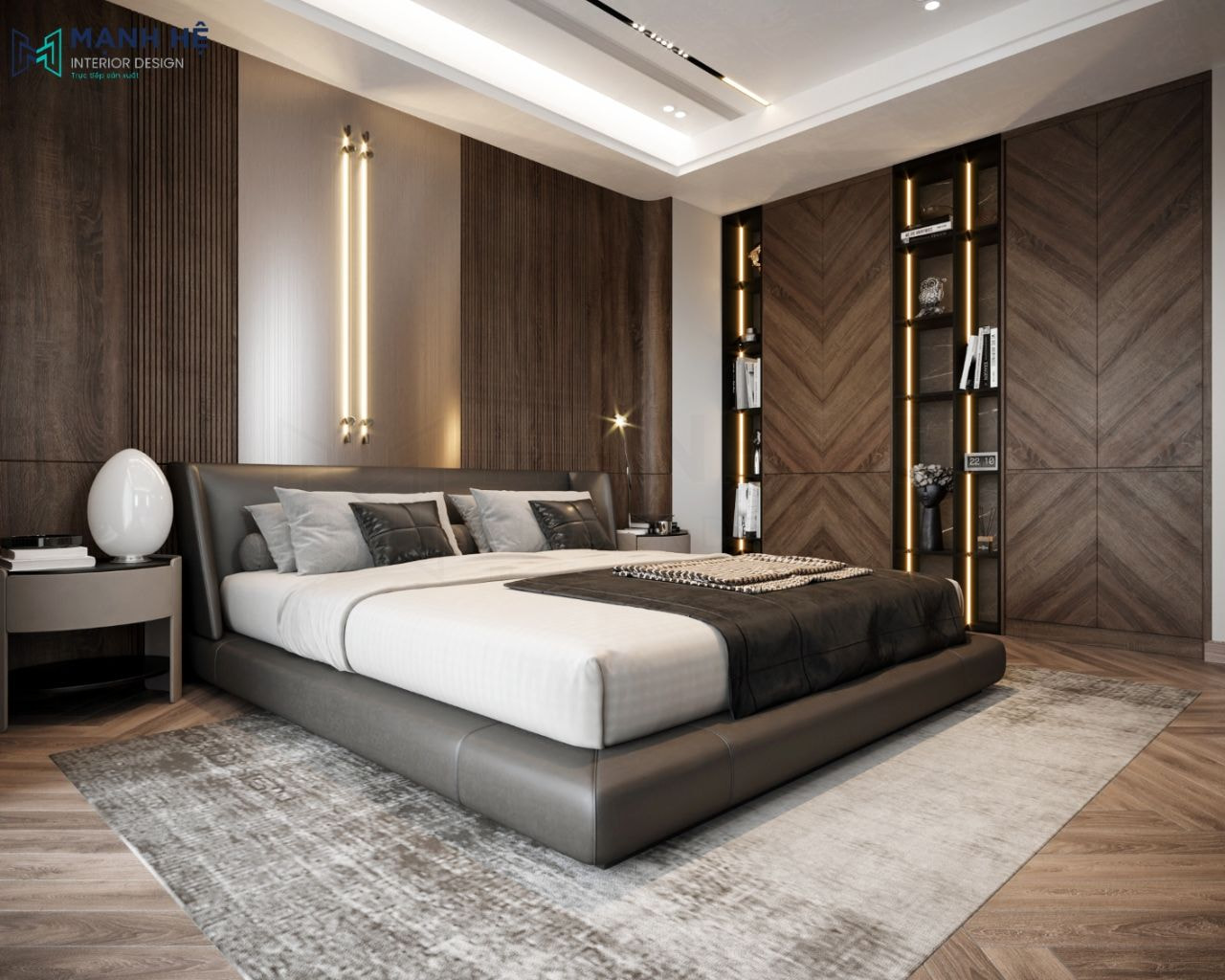 Tủ quần áo thiết kế âm tường kết hợp kệ trang trí