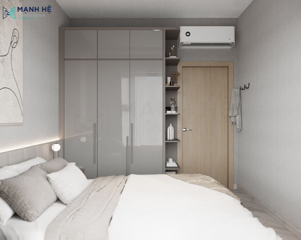 Sử dụng hệ tủ quần áo 3 cánh thêm kệ tủ trang trí bên hông