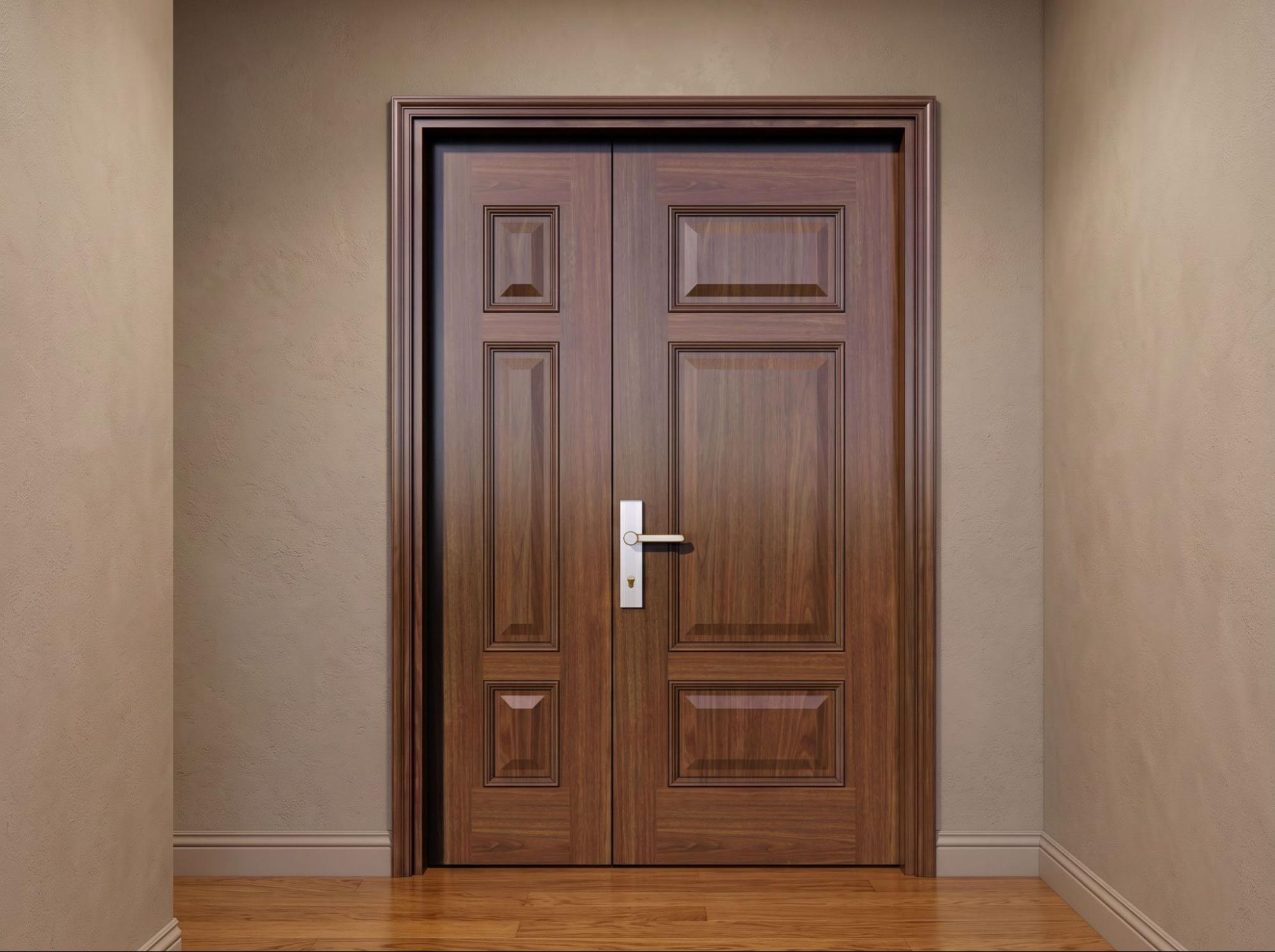 cửa phòng ngủ 2 cánh lệch bằng gỗ sang trọng