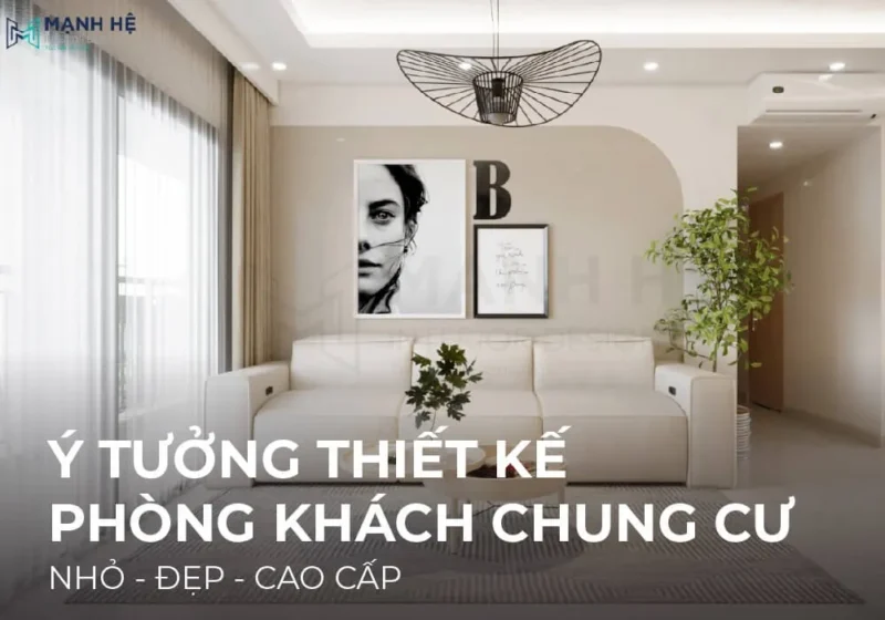 Bố trí sofa chữ I màu kem hài hòa với tổng thể phòng khách chung cư