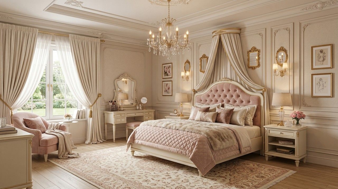Mẫu phòng ngủ công chúa phong cách tân cổ điển sang trọng phù hợp cho bé từ 13-18 tuổi