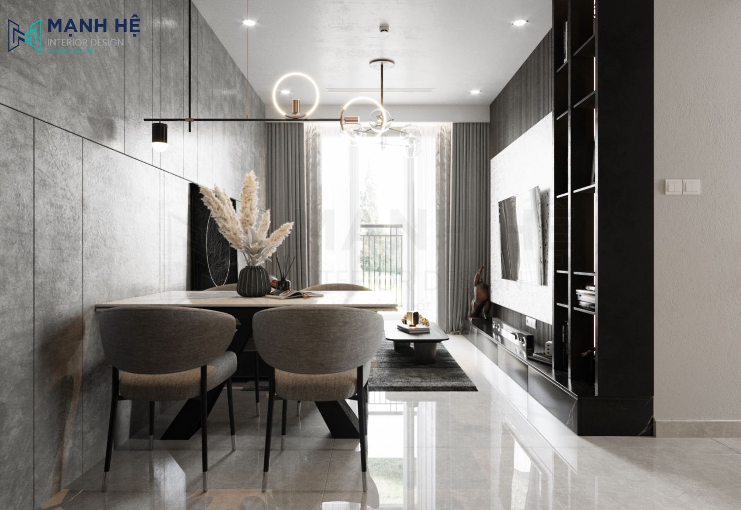 Trần thạch cao phẳng gắn đèn led cho phòng khách chung cư