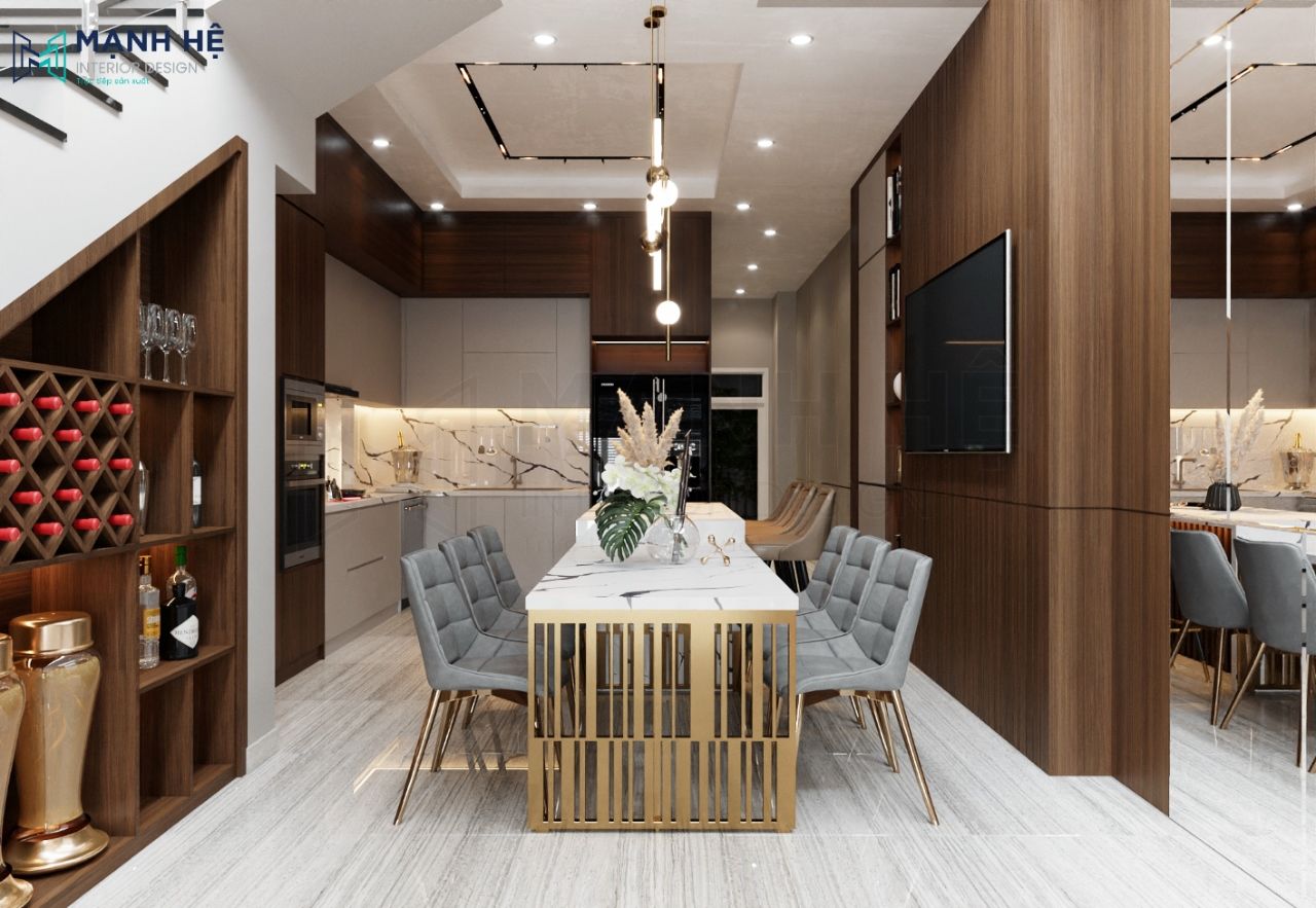 Trần thạch cao phòng bếp nhà phố dạng chìm