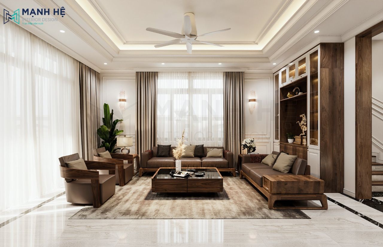 Thiết kế trần thạch cao đơn giản cho biệt thự gỗ Óc Chó