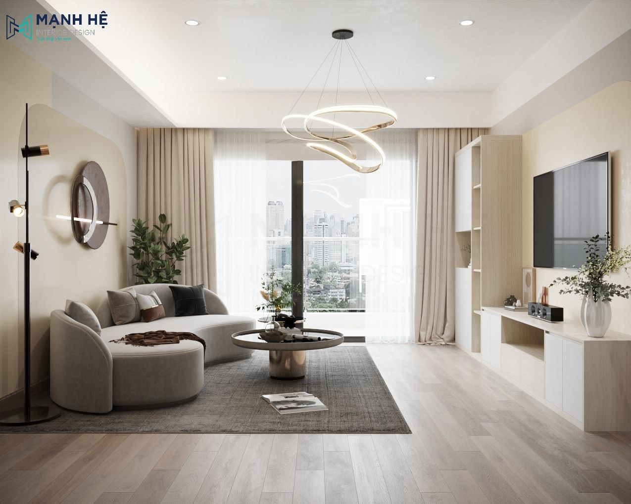 Trần thạch cao cho phòng khách căn hộ 85m2