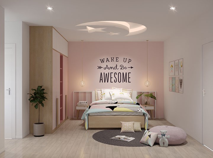 Trần thạch cao hình ngôi sao cho phòng ngủ bé gái