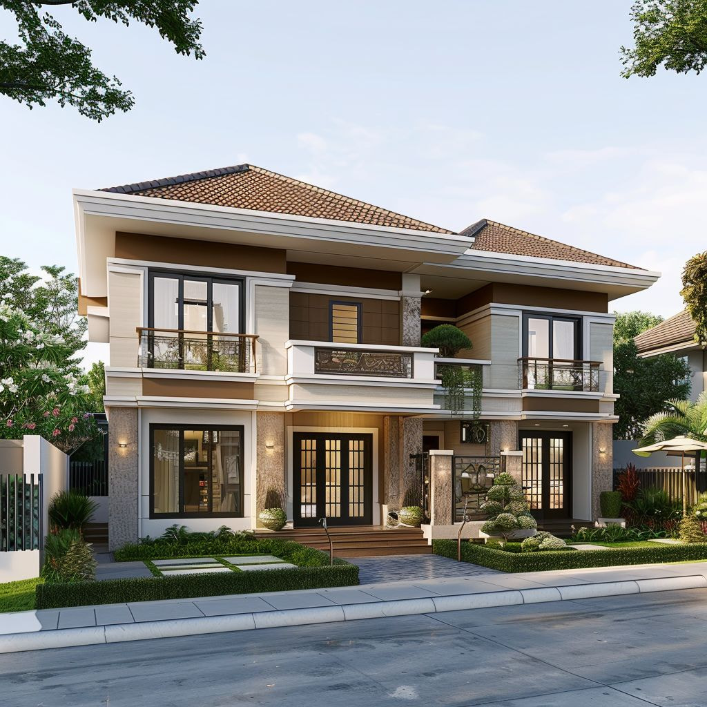 Mẫu nhà màu nâu cho gia chủ mệnh Thổ