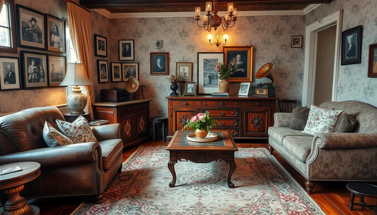 Phòng khách được thiết kế theo phong cách vintage ấm cúng, hoài niệm