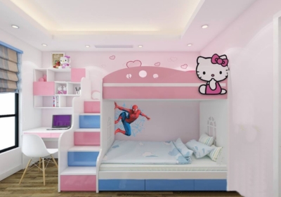 Mẫu thiết kế phòng ngủ giường tầng hình hello kitty độc đáo