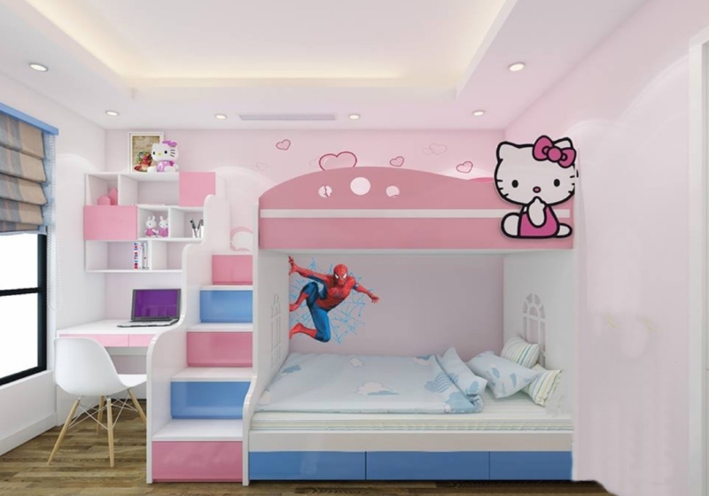 Mẫu thiết kế phòng ngủ giường tầng hình hello kitty độc đáo