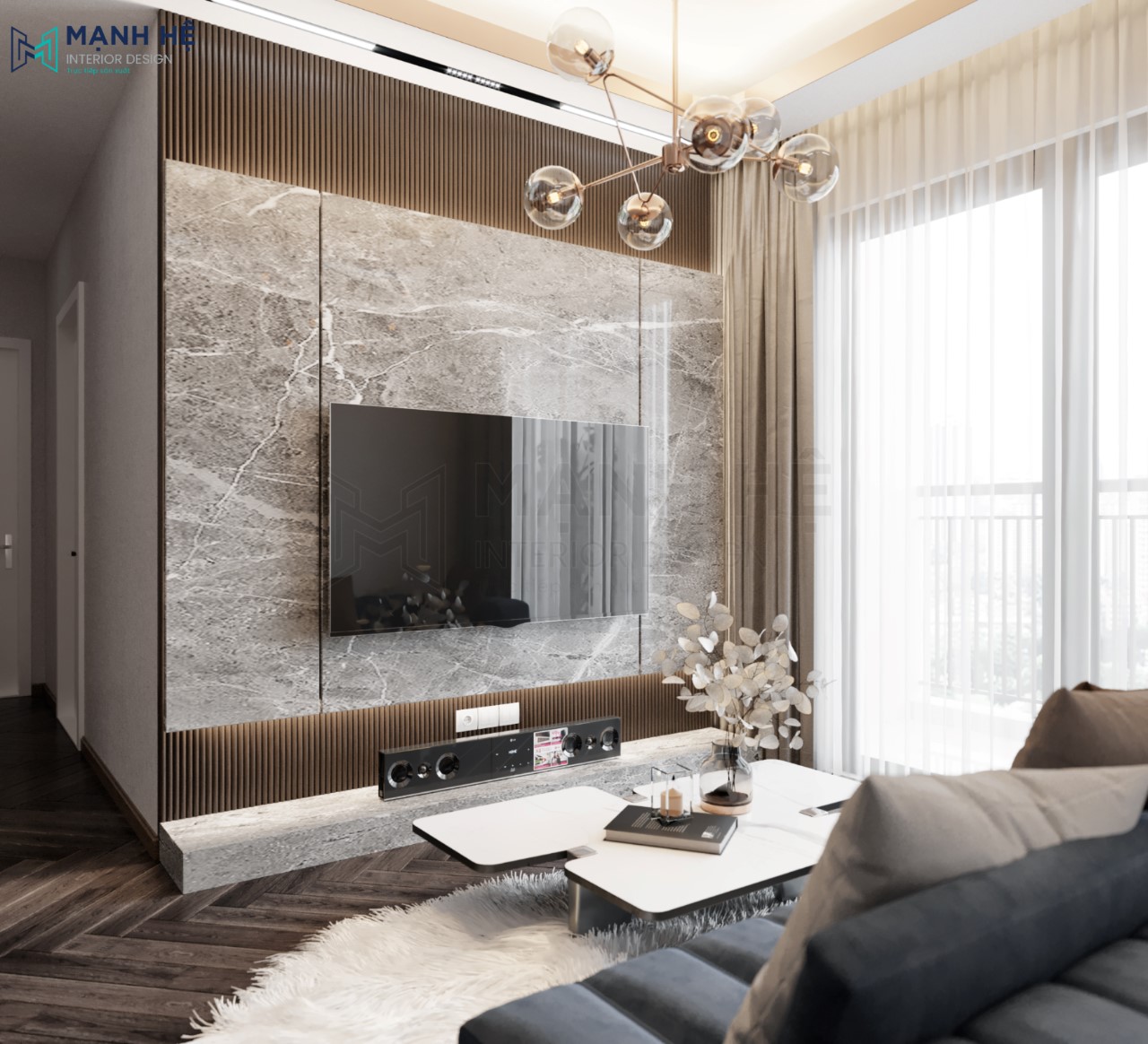 Các loại vách ốp tường trang trí phòng khách đẹp sang trọng