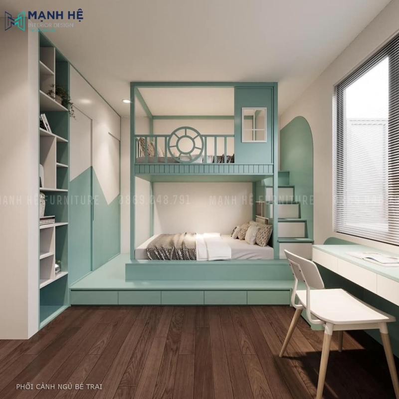 Mẫu phòng ngủ sử dụng giường tầng với lối thiết kế thông minh, tiện ích