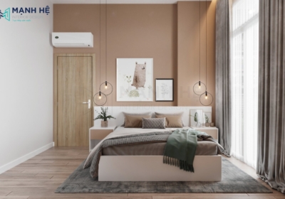 Phòng ngủ 16m2 hiện đại sử dụng gam màu nâu làm nền vô cùng hút mắt