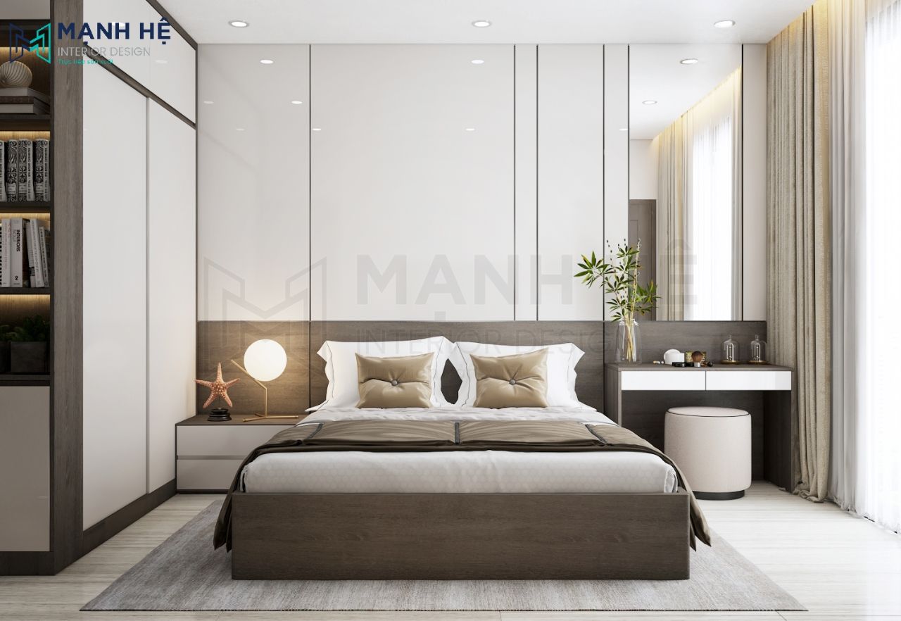 Thiết kế nội thất phòng ngủ với vách ốp đầu giường Acrylic bóng gương