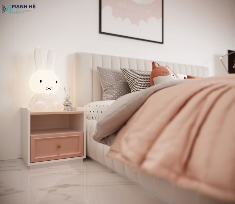Tab đầu giường thiết kế bằng gỗ công nghiệp với 2 màu đặc trưng của phòng