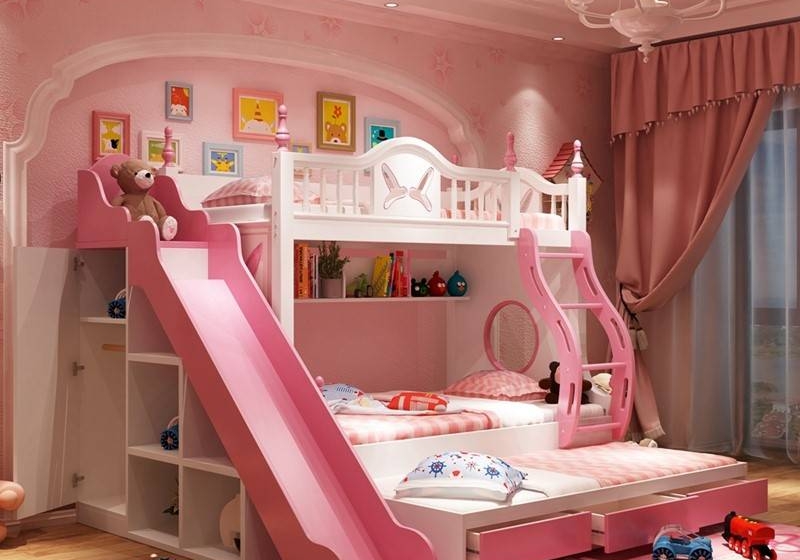 Giuong 3 Tang Mau Hong Cho Be Gai De Thuong