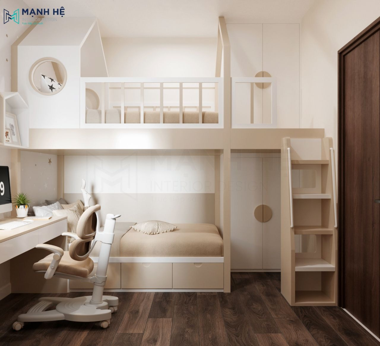giuong-tang-tre-em-1-3 Giường tầng kết hợp kệ trang trí GT093