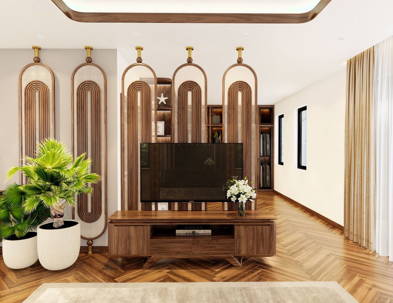 20 mẫu kệ tivi nguyên khối cho phòng khách thêm sang trọng đẳng cấp