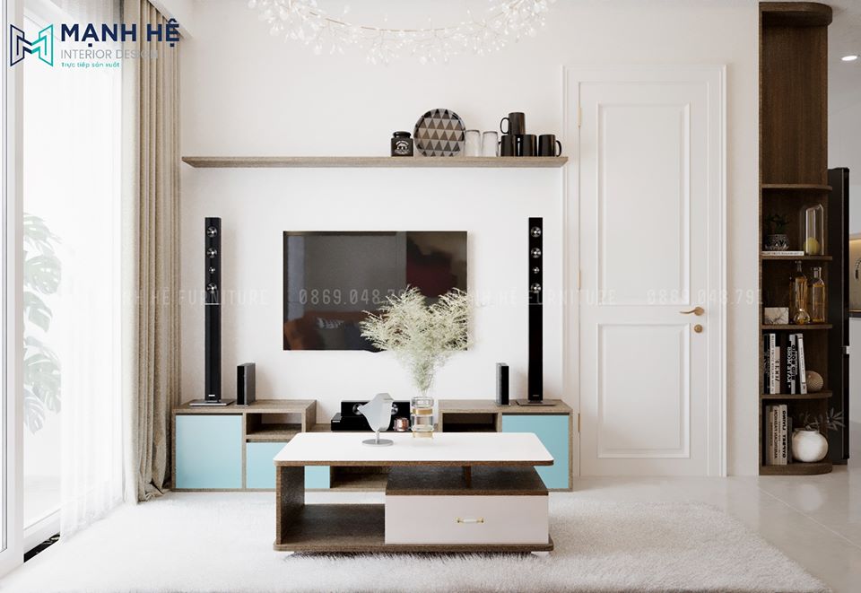 ke-tu-tivi-phong-khach-noi-that-manh-he Hoàn thiện nội thất căn hộ The Pegasuite 50m2 - 1PN - Chị Nhi